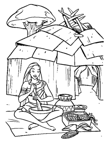 Pocahontas Making Some Food  Coloring Page